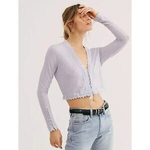 Free People Third Date Crop Top Long Sleeve Crochet Lace Womens Small Balletcore